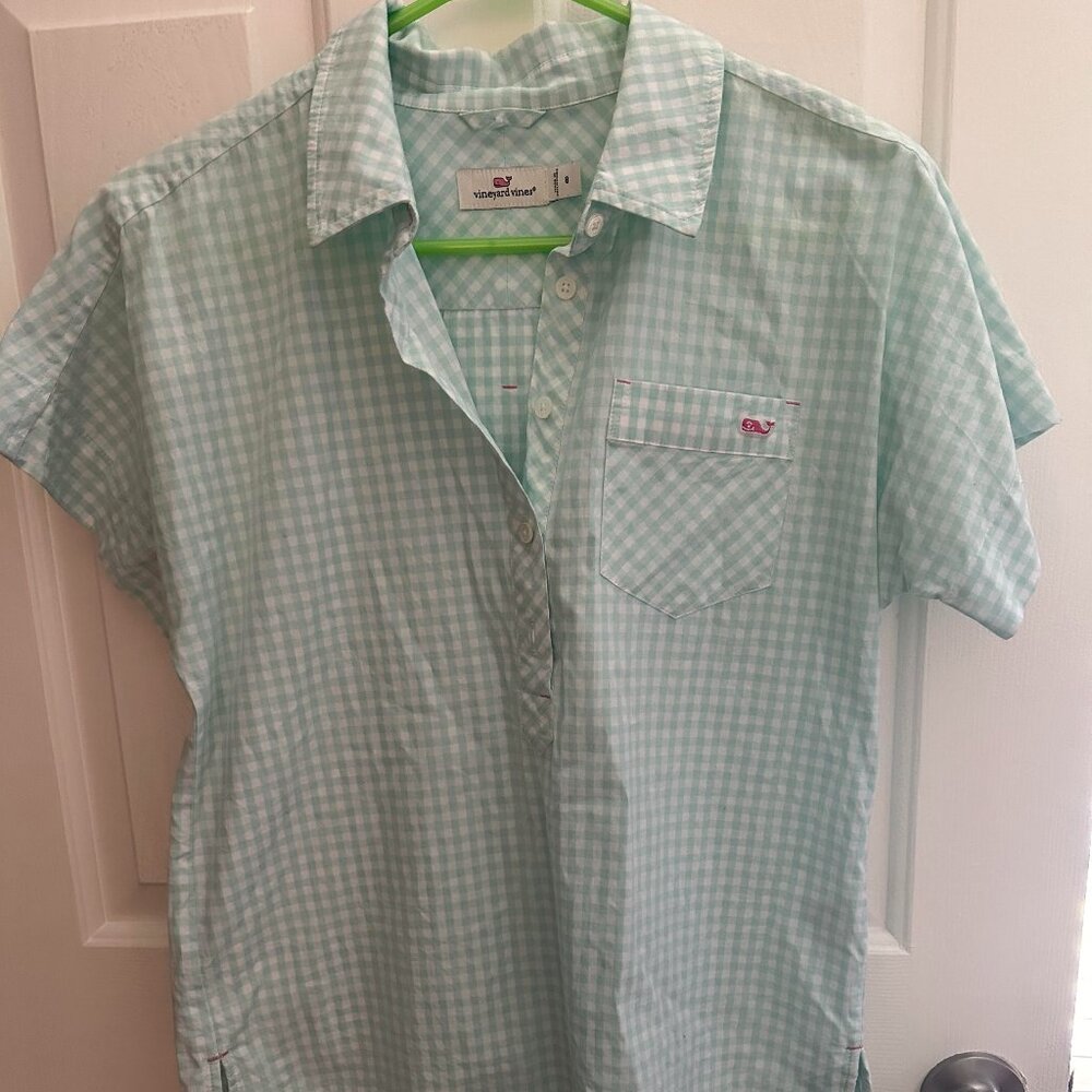 Vineyard Vines Women’s Top | White & Green Gingham Size 8